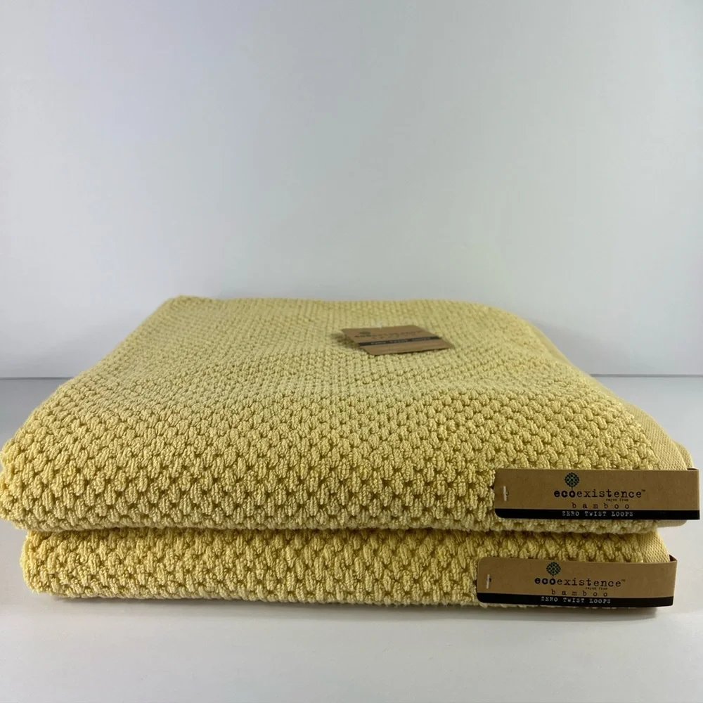 Ecoexistence Bath Towel Set Bamboo Gold Zero Twist Loops Cotton Set of 2 NEW